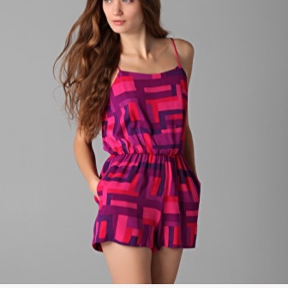 Alice + Olivia Corie Pink Geometric Print Romper